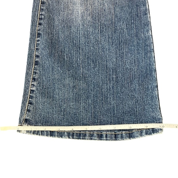 Younique Jeans Juniors 1 Blue Low Rise Flare Leg Butterfly Stretch Y2K - Picture 14 of 14
